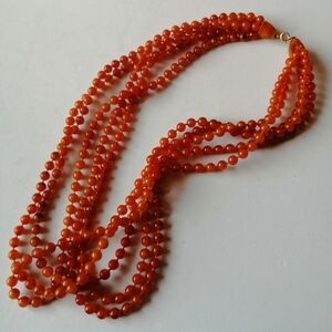 Vintage Necklace Multi-String Early Plastic Beads Orange
